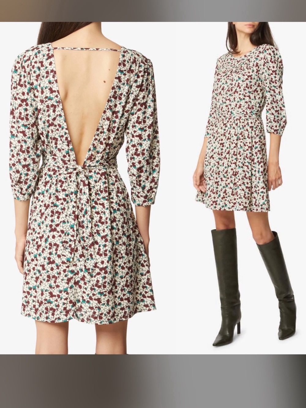ba&sh Elys 3/4 Sleeve Floral Print Backless Dress. Precious Dramatic in the Back